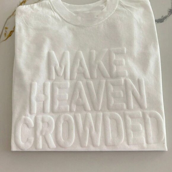 Tops - White "make heaven crowded" Letter Embossed Round Neck Short Sleeve T-Shirt